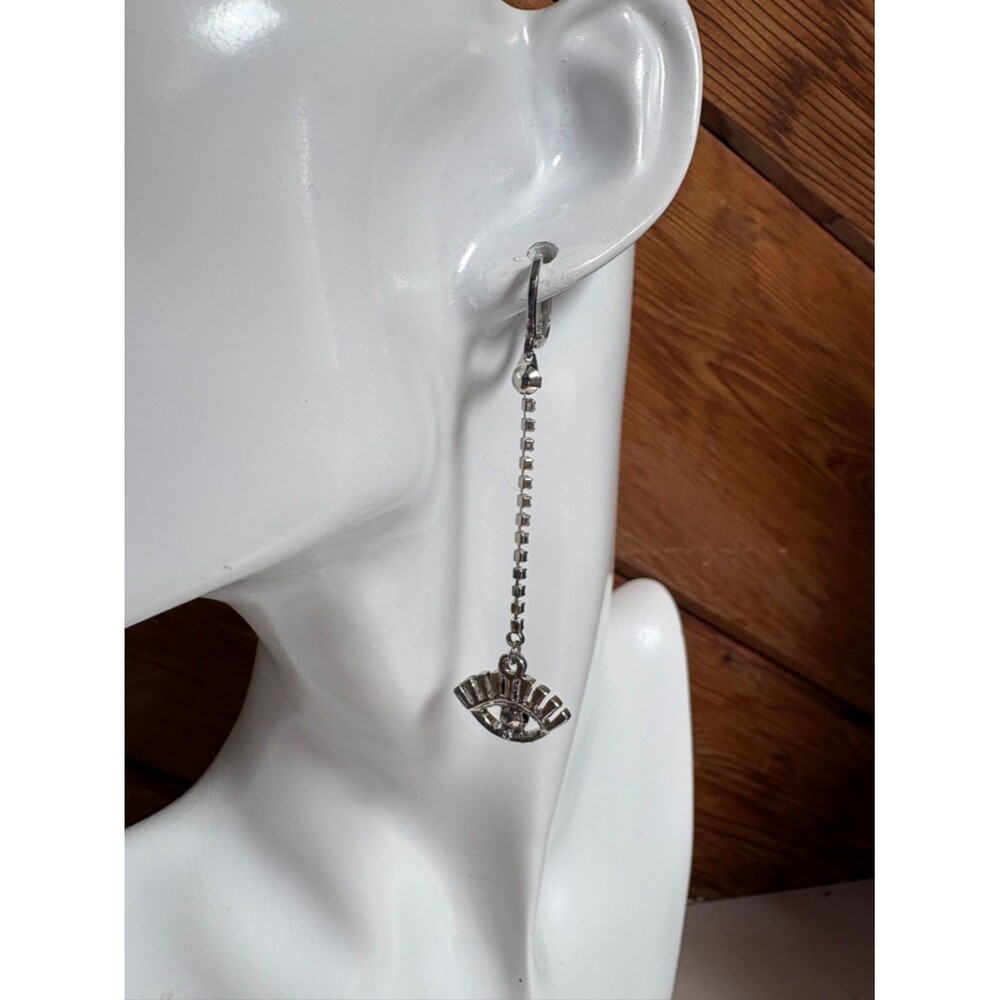 Silver Eye Charm Long Drop Earrings
